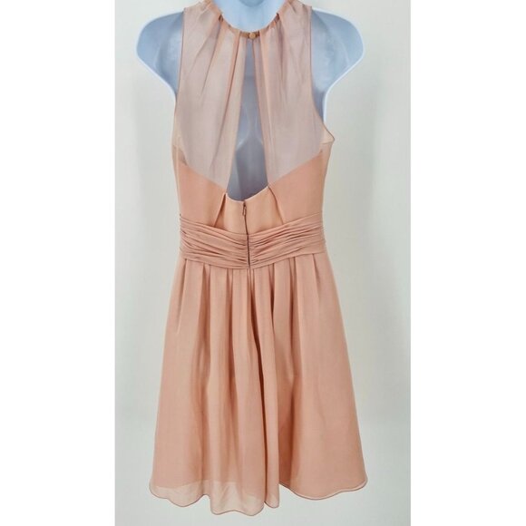 Sorella VIta Chiffon Halter Bridesmaid Dress Peach Knee Length Size 10 - Picture 5 of 9